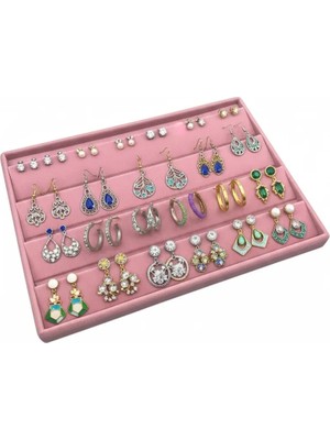 Megass Dekor Cezayir Model Süet Kumaş Pembe Renk 34/24 cm Enine Küpe Standı