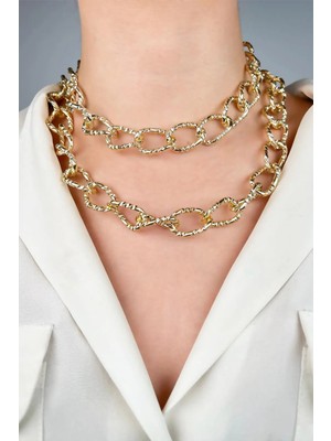 Sose Moda Çift Sıra Kesme Model Zincir Kolye - Gold