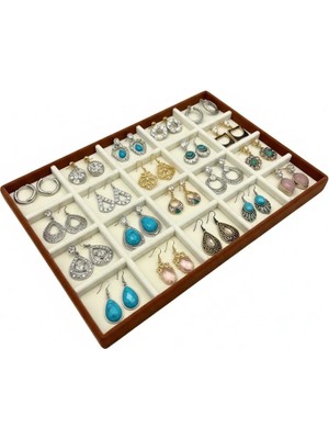 Megass Dekor Üsküp Model Süet Kumaş Iki Renk 24/34 cm 20 Bölmeli Takı Tablası