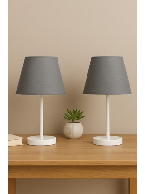 PremiumPort Modern Ikili Yatak Odası Abajur Seti, Beyaz Ayaklı Masa Lambası