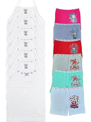 Tutku Dondeza Kız Çocuk Pamuklu Desenli Atlet ve Boxer Takım 6'lı-Karışık-9-10 Yaş