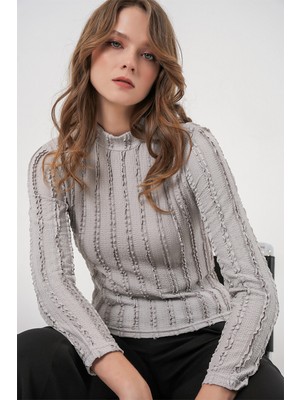 Bigdart Kadın Dokulu Esnek Örme Bluz 975 - Gri