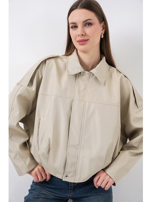 Bigdart Kadın Oversize Kısa Ceket 0732 - Taş