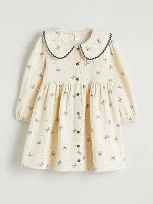 LC Waikiki Ekru Bebe Yaka Fırfırlı Kız Çocuk Elbise  (S6)