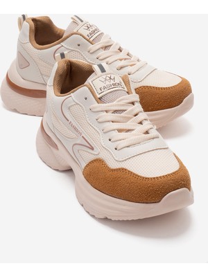 Ccway Yan Desenli Anorak Kadın Spor Ayakkabı Bej Taba