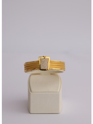 Narin Mücevherat Nar-In Altın Mücevherat Hasır Görünümlü Taşlı Modern Altın Kelepçe 25