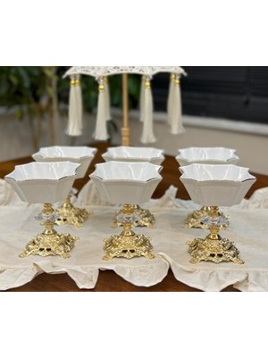 Atabey Home Ipek Porselen Döküm Ayaklı Kase 6'lı Gerçek Altın Yaldızlı