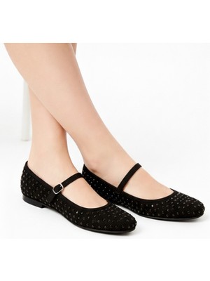 Footfrenzy Kadın Taş Dokulu Mary Jane Günlük Şık Konforlu Rahat Taban Babet Ayakkabı