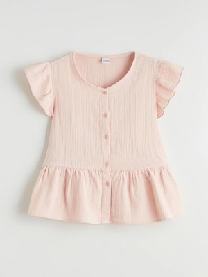 LC Waikiki Pembe V Yaka Fırfır Detaylı Müslin Kız Çocuk Gömlek  (S6)
