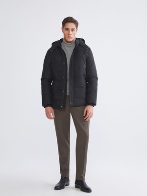 Lcw Siyah Standart Kalıp Kapüşonlu Erkek Mont