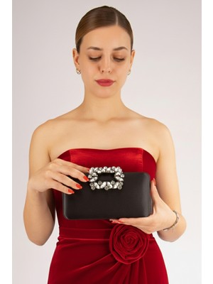 Reba Kadın Abiye El Çantası Siyah Saten