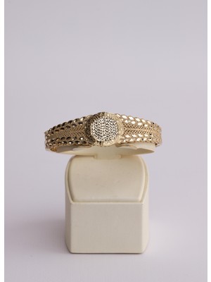 Narin Mücevherat Nar-In Altın Mücevherat Yaprak Desen Işlemeli Modern Altın Kelepçe 04