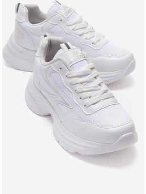 Ccway Yan Desenli Anorak Kadın Spor Ayakkabı Beyaz Beyaz