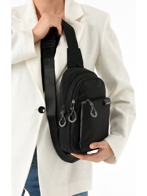 Sanmorris 6004UNISEX Suya Dayanıklı Çapraz Askılı Çok Gözlü Fermuarlı Bel ve Göğüs Çantası