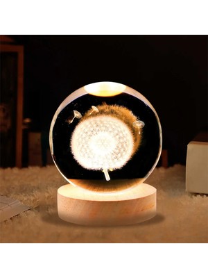 PremiumPort Şık Dekoratif Cam Küre Gece Lambası, USB Güçlü, Ahşap Altlı, Işıklı Tasarım