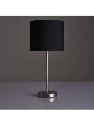 PremiumPort Şık Siyah Kumaş ve Krom Kaplama Orta Boy Abajur, Ev Dekorasyonu