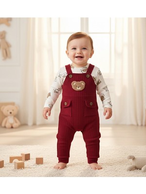 MİNİM  Ayıcık Baskı ve Nakışlı Baskılı Bebe Slopet Takım - Günlük - Bayramlık - Özel Gün