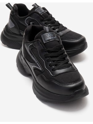 Ccway Yan Desenli Anorak Kadın Spor Ayakkabı Siyah Siyah