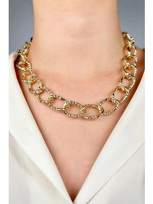 Sose Moda Kesme Model Zincir Uzun Kolye - Gold