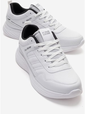 Ccway Yan Dikişli Bağlı Anorak Erkek Spor Ayakkabı Beyaz Siyah