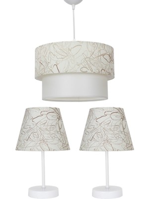 PremiumPort Şık Üçlü Abajur ve Avize Seti, Yatak Odası Için Zarif Aydınlatma