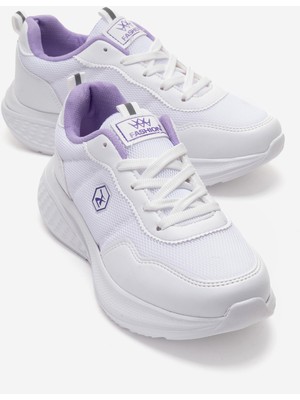Ccway Çift Şerit Dikişli Anorak Kadın Spor Ayakkabı Beyaz Lila
