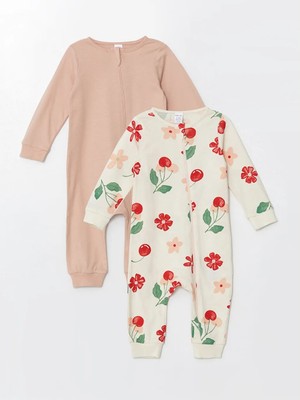 LC Waikiki Lcw Baby Pembe Bisiklet Yaka Çiçekli Kız Bebek Tulum 2'li