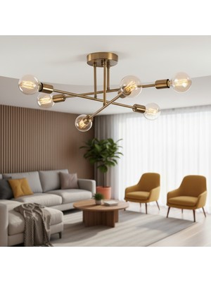 PremiumPort Rustik Eskitme 6'lı Retro Tarz Kollu Tavan Lambası Set