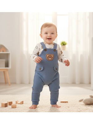 MİNİM  Ayıcık Baskı ve Nakışlı Baskılı Bebe Slopet Takım - Günlük - Bayramlık - Özel Gün