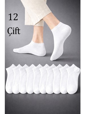 Abani Classic 12 Çift Erkek Patik Pamuk Kısa Erkek Çorap Beyaz