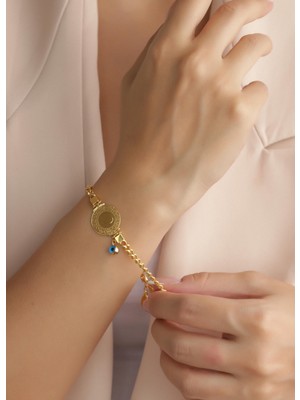 Narin Mücevherat Nar-In Altın Mücevherat Nazar Boncuklu Çeyrekli Altın Bileklik 040