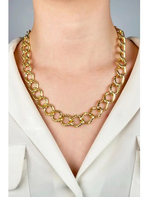 Sose Moda Ezme Model Baklava Zincir Uzun Kolye - Gold