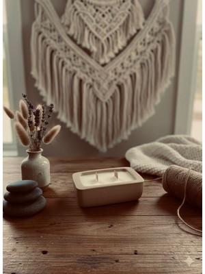 MumKusag Bohem Tarz El Yapımı Beton Çift Ahşap Fitilli Aromaterapi Mum Kum Beji