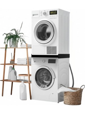 mobias Çamaşır Makinesi ve Kurutma Makinesi Üstü Metal Raf | Sürgülü Raflı Düzenleyici Aparat | Delmeden Montaj Spanzet Sabitleme | 60 cm SİYAH