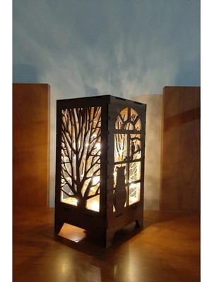 PremiumPort Mini Ahşap Lazer Kesim Masa Lambası, Pilli Peri LED Süs