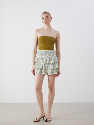 Lc Waikiki Yeni Sezon Beli Lastikli Çiçekli Kat Kat Pileli Mini Etek