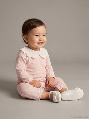 LC Waikiki Pembe Bebe Yaka Çiçekli Kız Bebek Tulum  (S6)