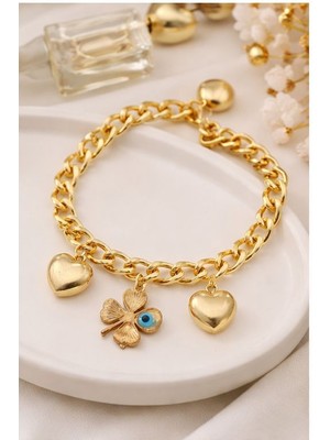 Ekonomik Sepeti Yonca Desenli Zirkon Taşlı Çelik Bileklik