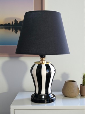 PremiumPort Şah Siyah Abajur Aydınlatma, Gold Detaylı Modern Tasarım