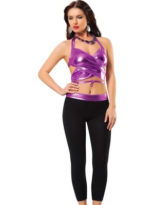 Yaman Market Mor Deri ( Lame ) Büstiyer & Tayt Gecelik - 461