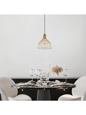 PremiumPort Parlak Gold Modern Tel Sarkıt Avize, Dekoratif Metal Lambası, Şık Aydınlatma