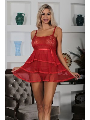 Yaman Market Kırmızı Dantel Gecelik - 687