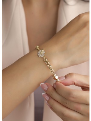 Narin Mücevherat Nar-In Altın Mücevherat Yonca Figürlü Dorikalı Altın Bileklik 005