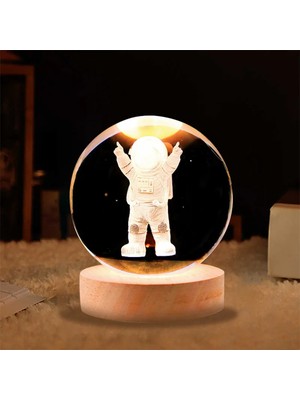 PremiumPort Şık Dekoratif Cam Küre Gece Lambası, USB ile Çalışır, Ahşap Altlı, Işıklı