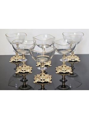 Atabey Home 6'lı Lav Döküm Ayaklı Kase Seti Gold Detaylı Dondurmalık & Şekerlik & Çerezlik