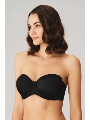 MOTTO10 Butik Balenli Desteksiz Dolgusuz Askısız Straplez Yumuşak Süngerli Günlük Klasik T-Shirt Sütyeni