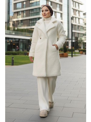 Iki Düğmeli Peluş Mont Beyaz HM262506