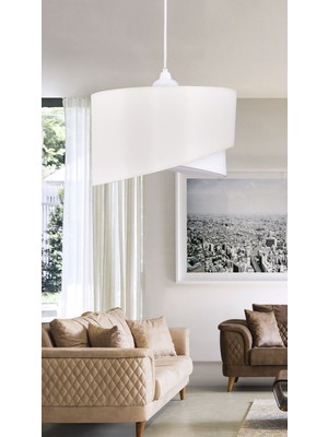 PremiumPort Elips 2 Katlı Kumaş Pasta Avize, Çocuk Odası, Yatak Odası, Salon ve Mutfak Için