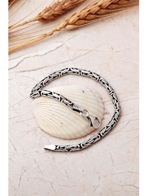 Sümer Telkari Kral Zincir Elişi 4 Mm-22.5 cm 925 Ayar Gümüş Erkek Bileklik 4841