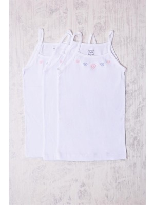 Tutku 3'lü İp Askılı İşlemeli Atlet Kız Çocuklar İçin Beyaz Nefes Alabilir Özellikte